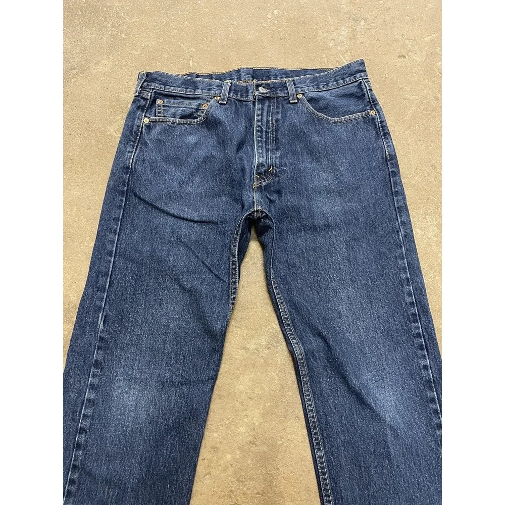 Levis 505 Jeans Mens 36x30 Dark Wash Blue Denim Regular Straight Leg‎ Zip Fly